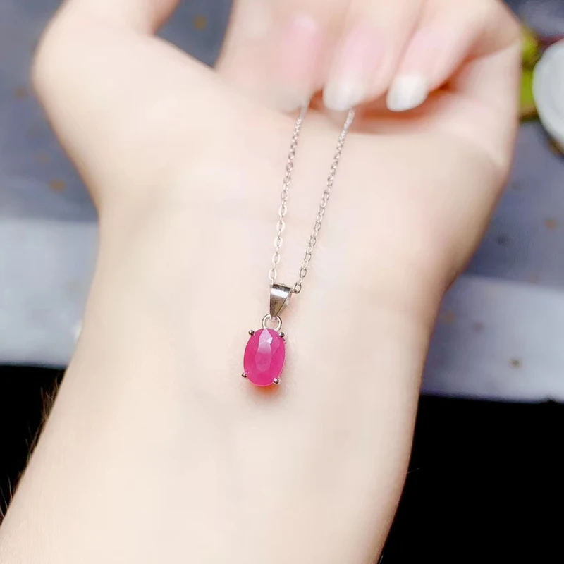 매일 착용을위한 천연 루비 펜던트 5mm * 7mm 등급 1 천연 루비 실버 펜던트 사무실 여성을위한 루비 쥬얼리