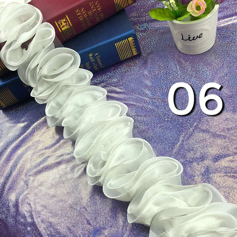 5Yards Pleated Ruffled Trim Shiny Satin 3D Lace Fabric Fringe Ruffle Ribbon DIY Dress Headwear Bow Sewing Decor Accessories
