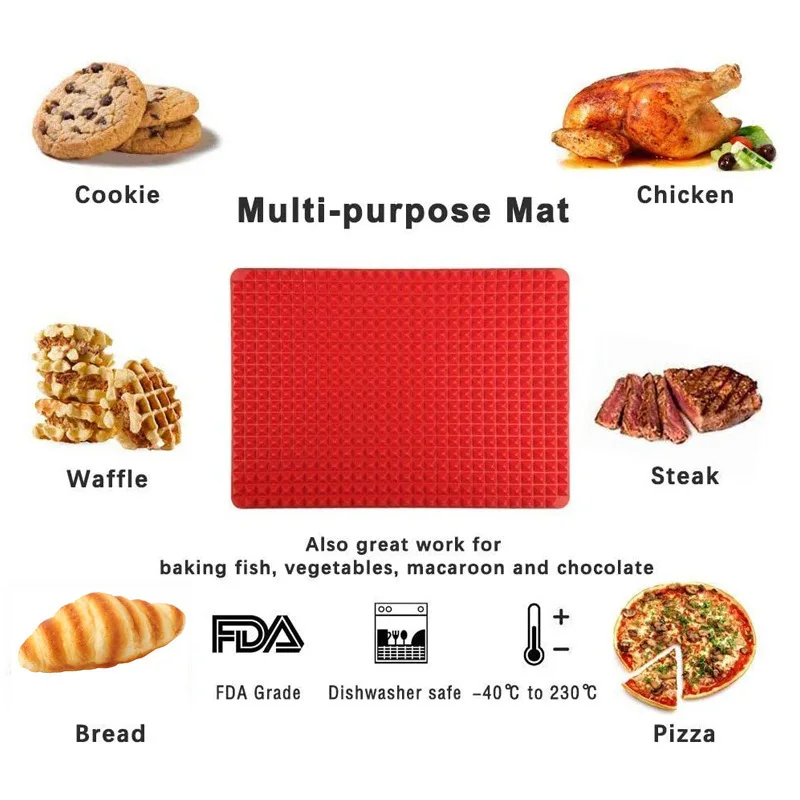 Large Red Pyramid Raised Cone Shaped Silicone Mat Baking and Roasting Superb Non-Stick Food Grade Silicone for Oven Grilling BBQ