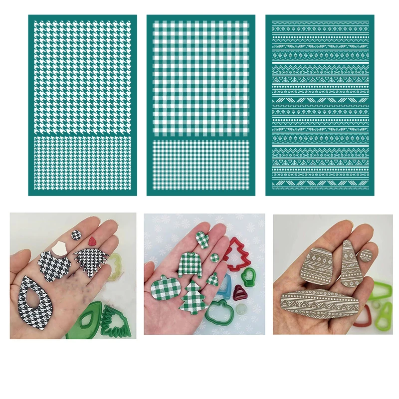 

Polymer Clay Silk Screen Stencils Reusable Silkscreen Print Kit for Printing Clay Stamps Jewelry Earrings Decoration Template