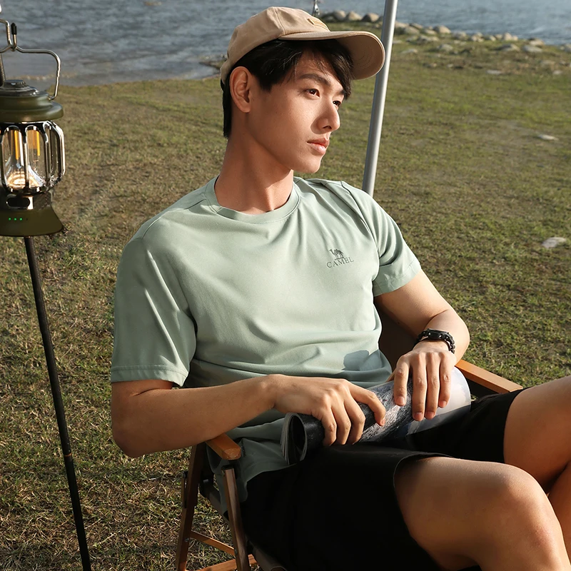 GOLDEN CAMEL Men and Women's T-shirts Moisture-absorbing Quick-dry Cotton t-shirt Short-sleeved Shirts Round Neck Sports Top