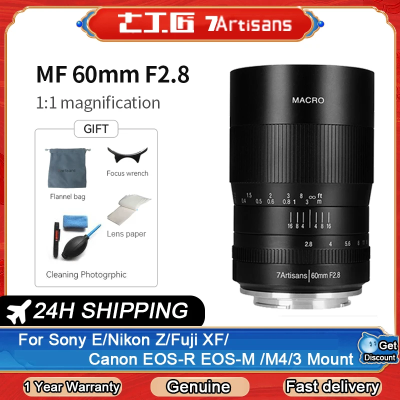 7Artisans 60Mm F2.8 1:1 Macro Camera Lens Ingrandimento Messa A Fuoco Manuale Per Sony E Canon Rf Eosm Fuji M43 Nikon Z Mount Insetto