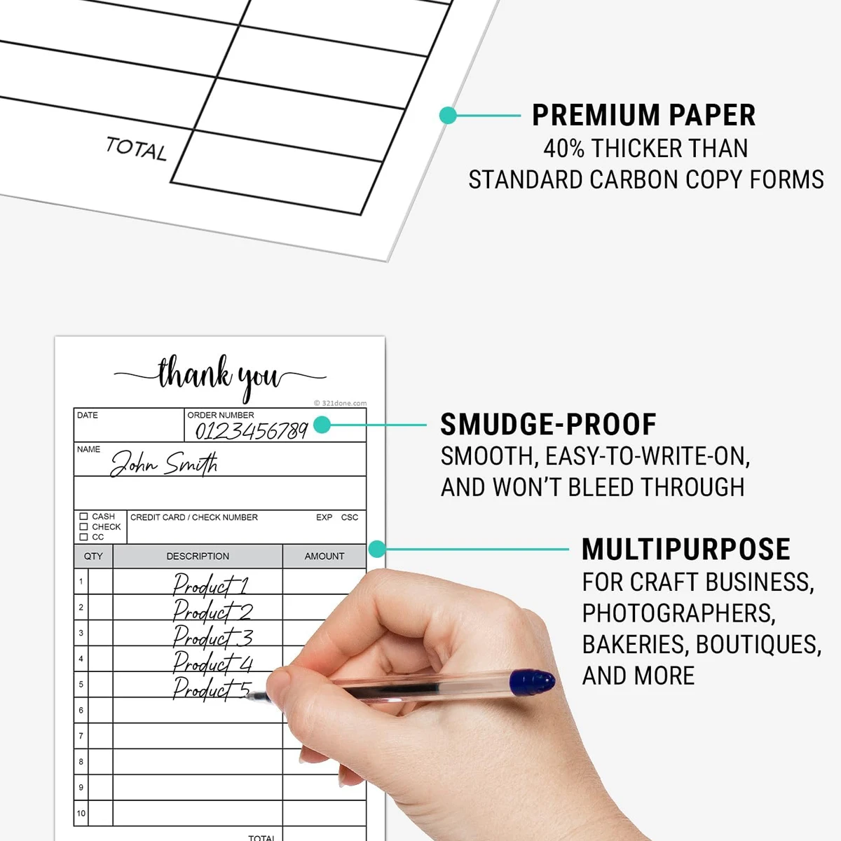 5pcs thank you receipt book, carbon copy sales receipt form, invoice booklet for office and restaurant, 3.4 x 5.5 inches 5