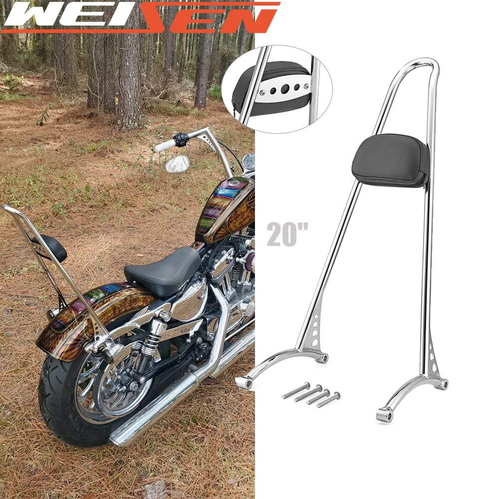 Motorcycle 20" Tall Passenger Backrest Sissy Bar Chrome Triple Plating
