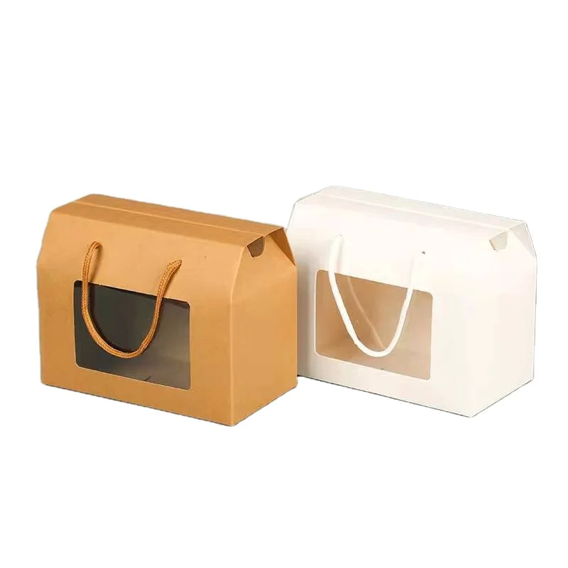 

Customized productKraft Paper Box with Window Portable Rope Folding Fruit Packaging Box Thank You Bags Gift Bag with Handles