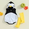 2024-05-27 Lioraitiin Baby Penguin Costume Fleece Sleeveless Zip-Up Hooded Romper Knee High Socks 2 Piece Set for Girls Boys 1