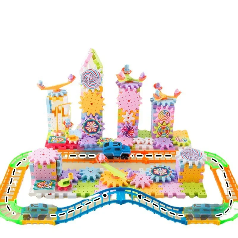 3D Electric Gears Model Building Blocks Large Plastic Toy Set Reusable Interlocking Spinning Gears Building Educational Toys puzzle building block toy