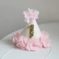 Fille rose fleur Chic 1er anniversaire chapeau blanc paillettes chapeau de fête 1 2 3 ans bandeau gâteau Smash casquette de fête animaux chapeaux d'anniversaire 4