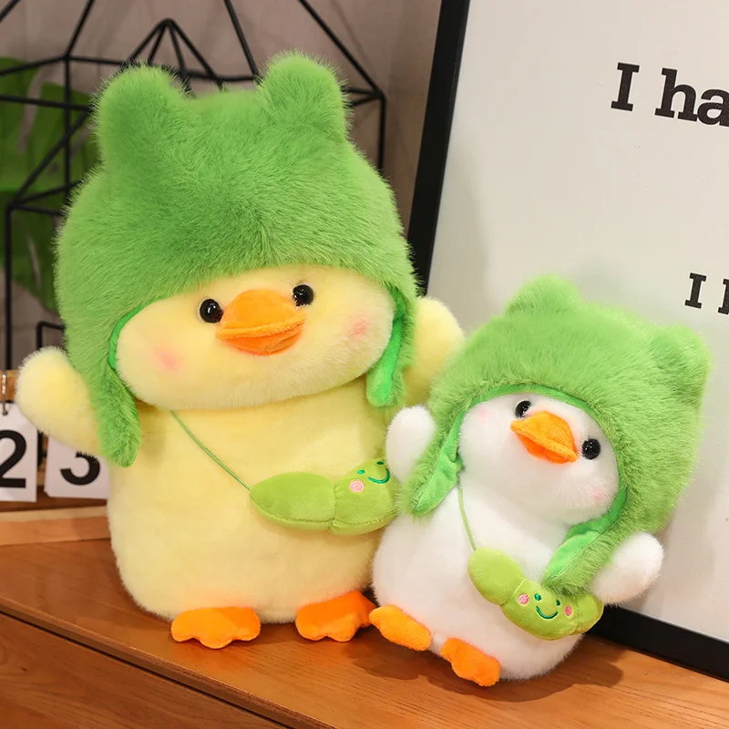 24-65cm Adorable Yellow&White Duck With Green Hat Plush Toys Soft Stuffed Animal Babys Sleeping Pillow for Kids Gifts Home Decor 22 65cm sweet long ears rabbit plush toy stuffed sitting strawberry rabbit doll adorable bunny plushie girlfriend girl gift