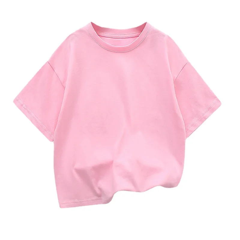 Kids Dropped Shoulder Short-sleeved T-shirt Summer New Pure Cotton Round Neck Loose Bottoming Shirt Student Sportswear 2-10Y 2