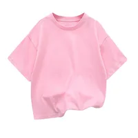 Kids Dropped Shoulder Short-sleeved T-shirt Summer New Pure Cotton Round Neck Loose Bottoming Shirt Student Sportswear 2-10Y 1