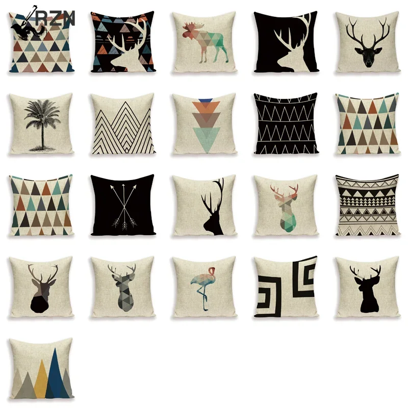 

Animal Pillow Covers Nordic Style Geometric Linen Flamingo Deer Cushion Cover Home Decorative Pillow Case 45x45cm Pillow Cases