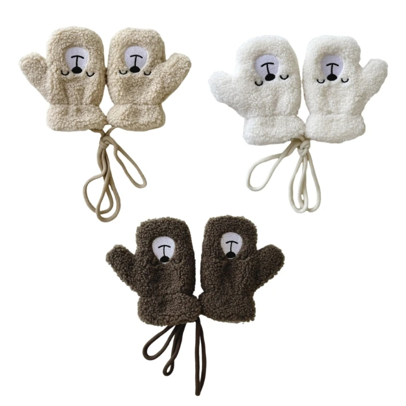 B2EB Lamb Wool Kids Gloves Full Finger Warm Cartoon Designings Gloves for Winter Play
