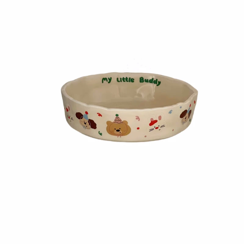 Cute Handheld Ceramic Pasta Breakfast Plates Korean Style Restaurant High Quality Tableware Cartoon Pattern Bread Salad Plates