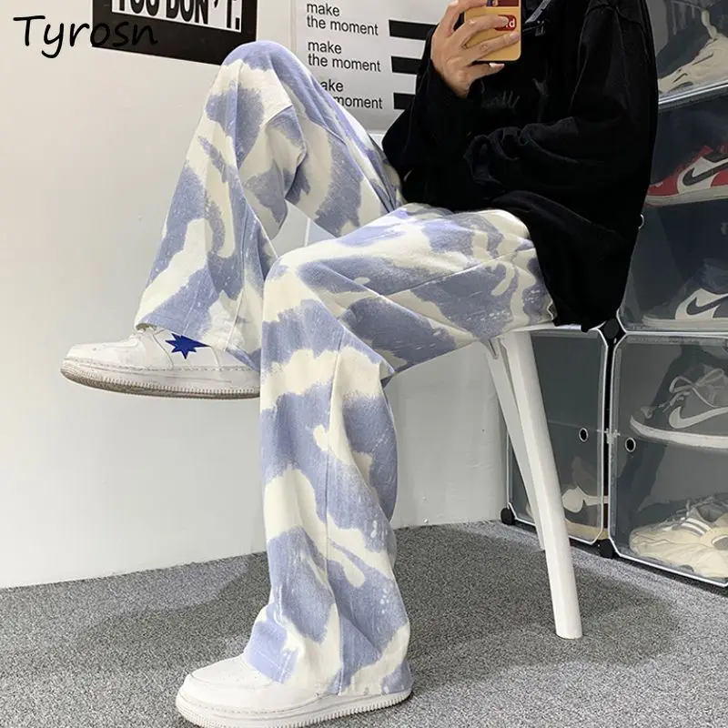 

Plus Size Pants Women Full Length Casual Straight Graffiti Tie Dye Loose Ins High Street Korean Style Fashion Leisure Summer 6XL
