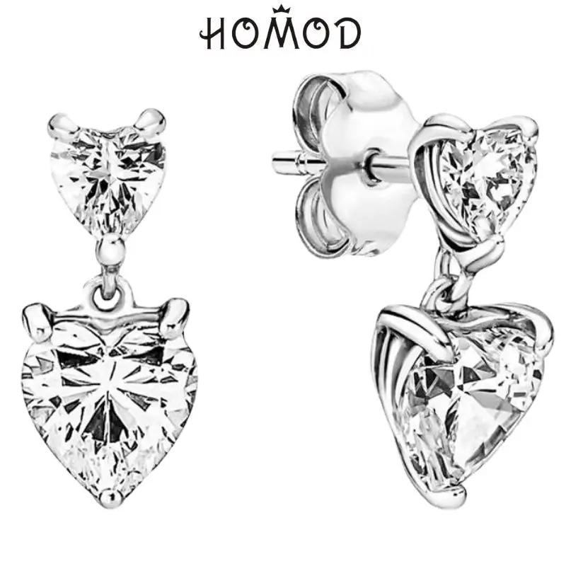 Stud and Hoop Earrings For Women Family Always Encircled Heart Sparkling Wedding Engagement Jewelry