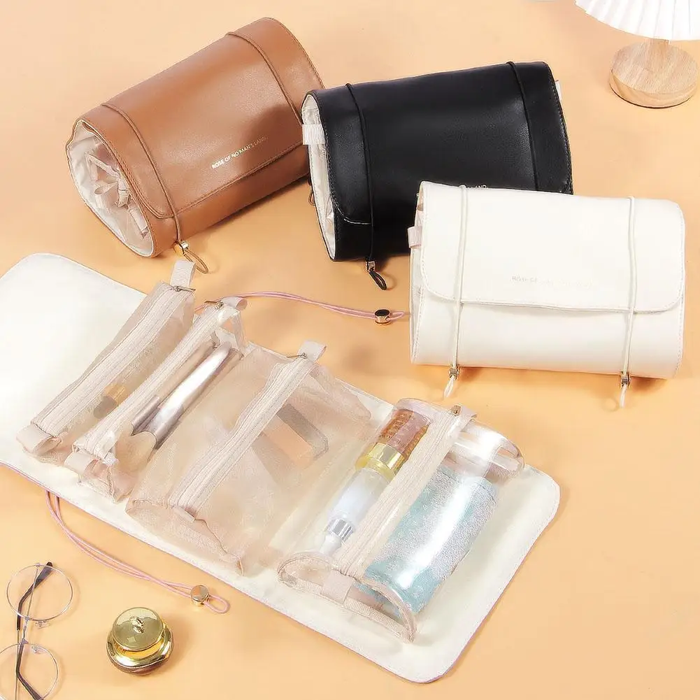

4 In 1 Detachable Makeup Brushes Organizer Toiletry Bag Folding Portable Wash Bag Roll-Up Cosmetic Organizer Travel Cosmetic Bag