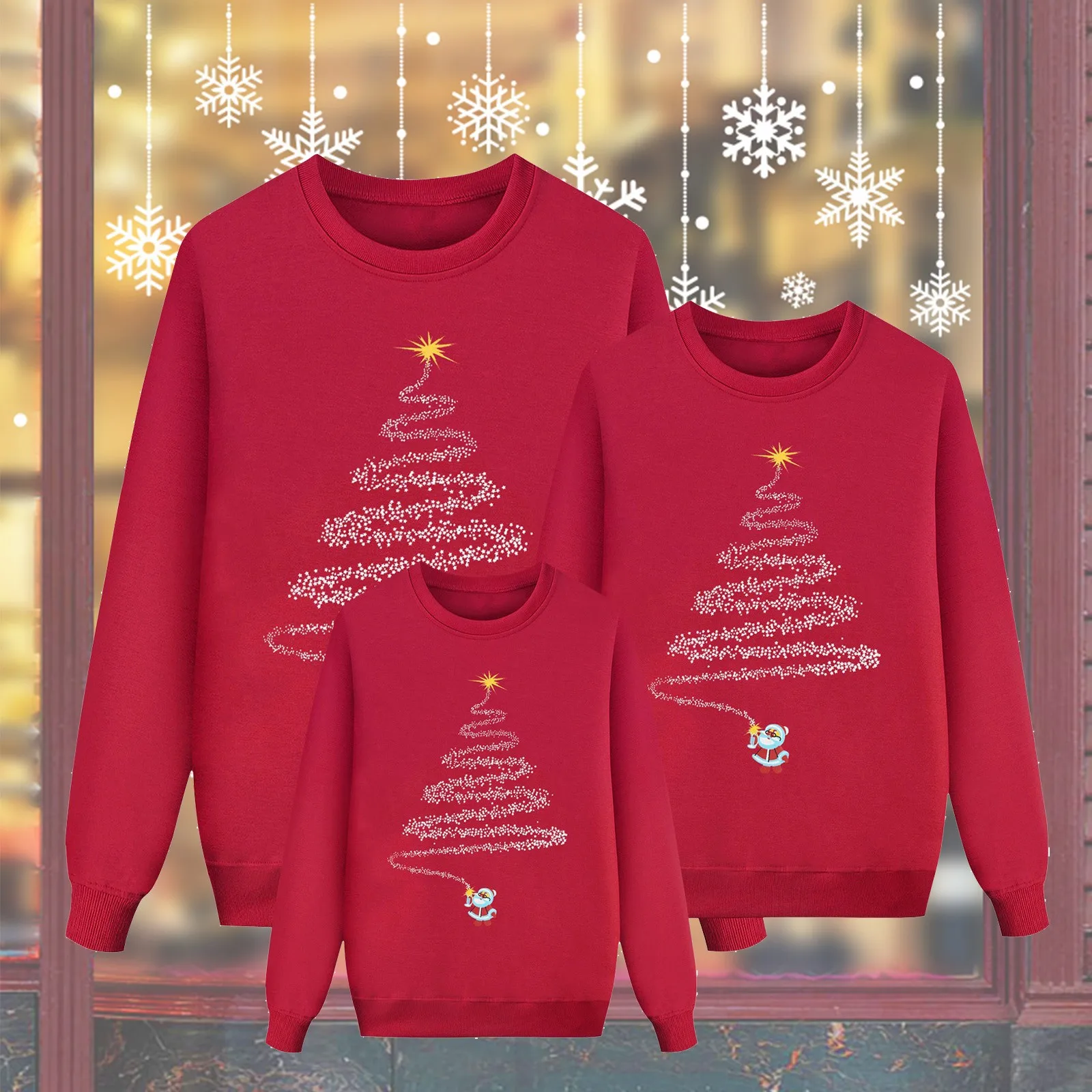 thumbnail image 2 of Sudadera con estampado de fuegos artificiales estilo navideño Conjuntos a juego para la familia Otoño Invierno 2024 Jersey navideño para padre, madre e hijo, 2 of 5