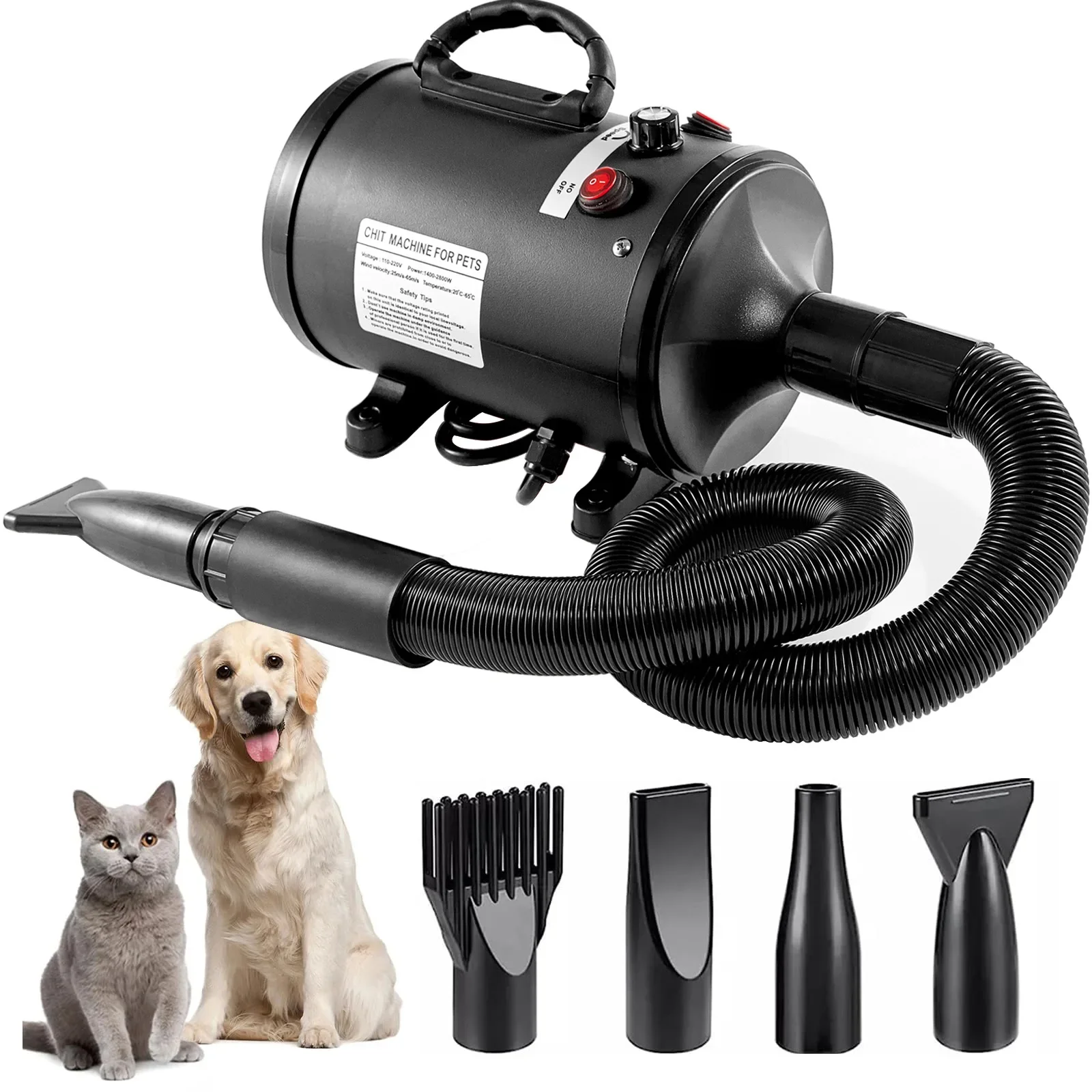 2800W Pet Grooming Dryer Adjustable Speed Temperature Control Dog Blow Dryer Quick Drying High Power Pet Cat Dog Bath Hair