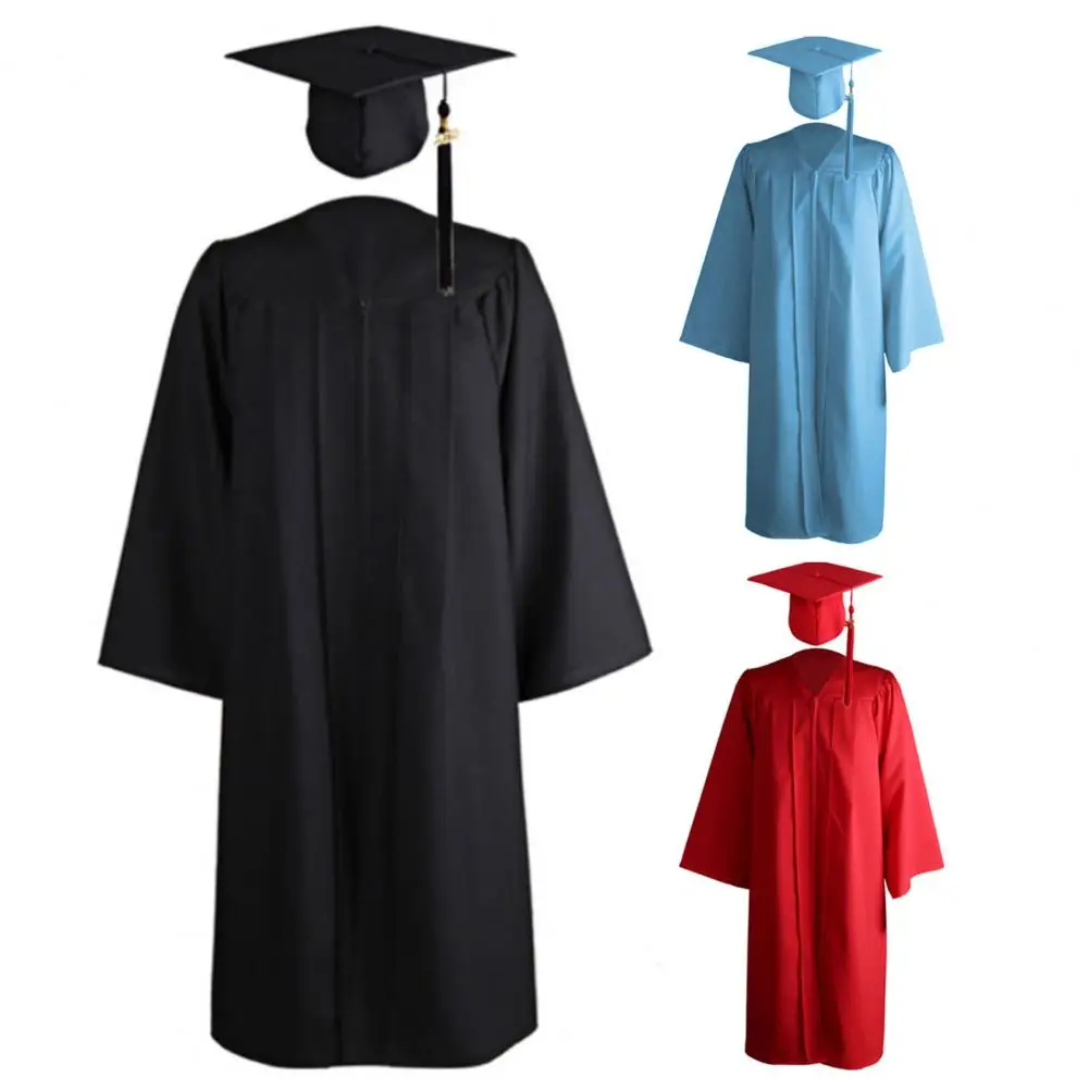 Lightweight Academic Gown Set Tassel Mortarboard Set Unisex Academic Hat for Graduation Ceremony