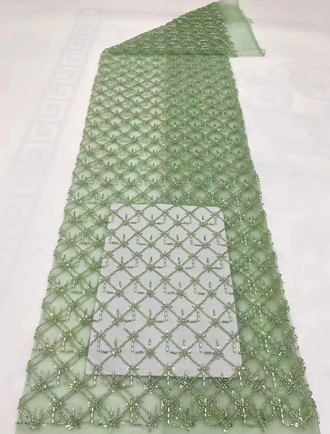Nigerian Sequins Lace Fabric 2023 High Quality Tube Beads African Embroidery Fabric For Wedding Dress Sewing Mesh Lace 5 Yards S