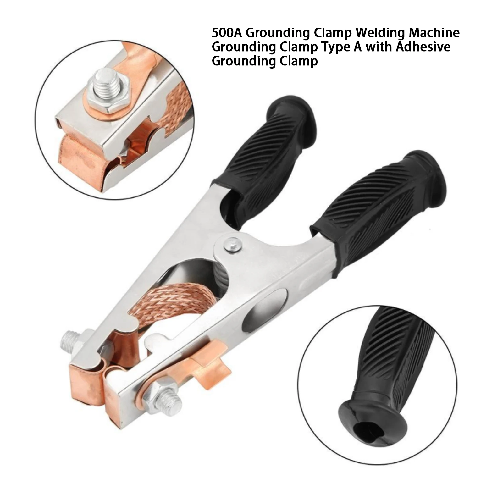 500A Grounding Clamp Welding Machine Grounding Clamp Type A with Adhesive Cable Copper Grip Clip 6.77 in Length