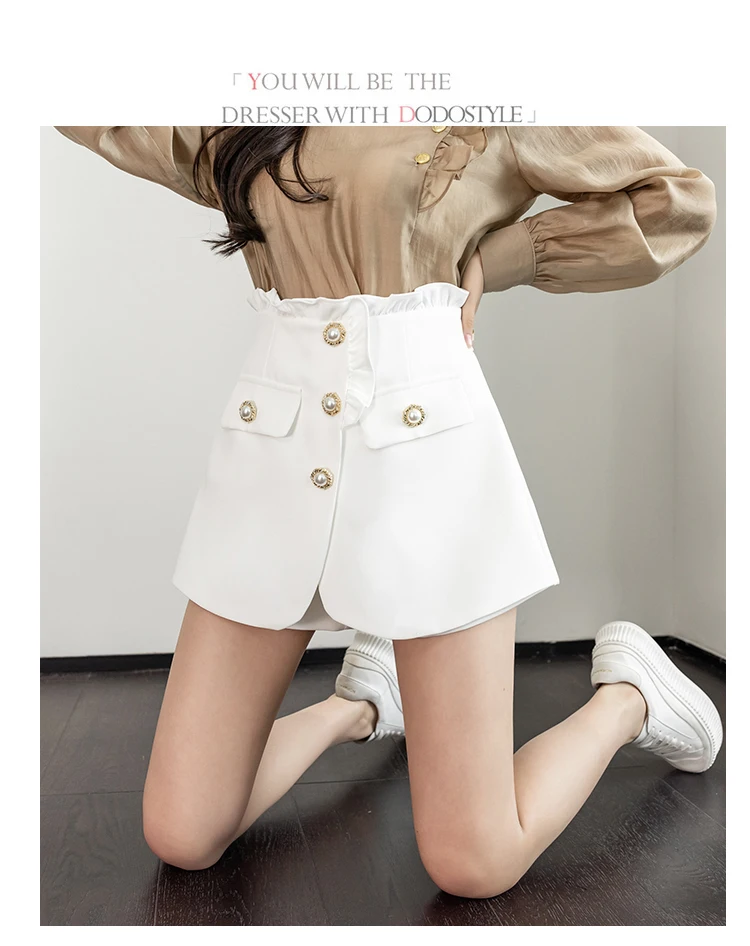 plus size clothing 2022 New Korean Style Ruffles Shorts High Waist Single Breasted Pearl Buttons Shorts Skirts Irregular Fashion Wide Leg Short gym shorts