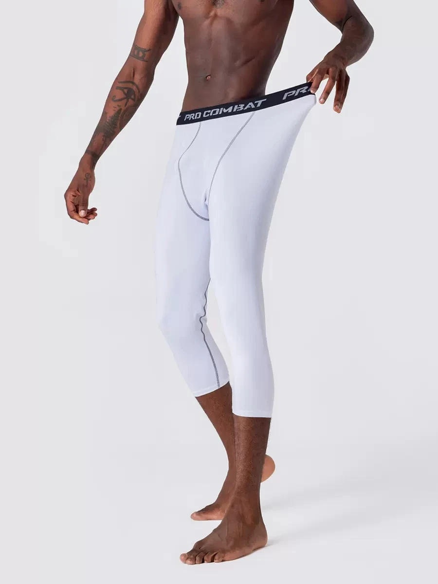SONECHOKI Compression Calf-length Pants Men Running Tights Solid Basketball Legging Quick Dry Workout Elastic Waist Trousers men compression pants sports leggings