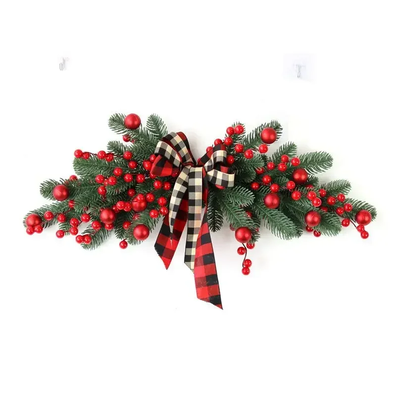 2025 New Christmas Red Berries Pine Branch Wreath Artificial Berries Snowy Pine Front Door Wreaths Wall Garland For Christmas Or - Image 4