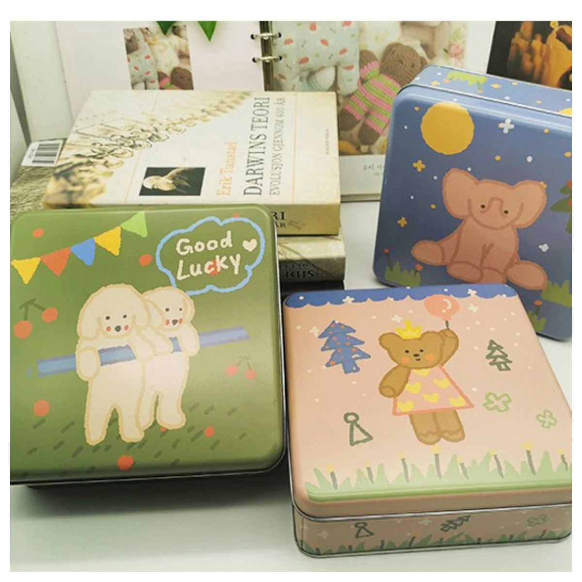 

Cartoon Bear Pattern Dessert Receive Storage Tin Box Square Metal Cookie Candy Organizer Case Home Coffee Sugar Tea Container