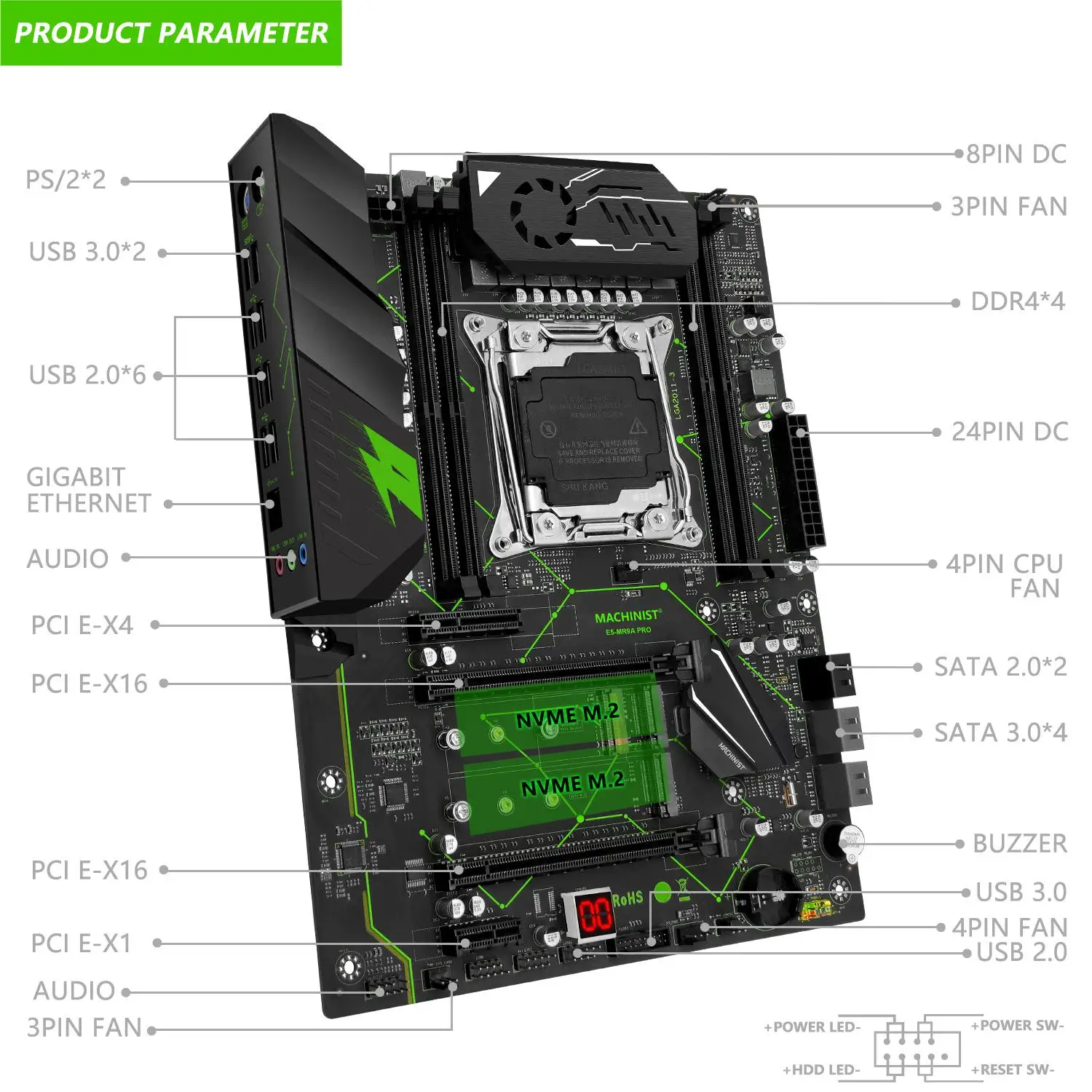 Strojník MR9A PRO základní deska podpora LGA 2011-3 xeon E5 V3 V4 CPU procesor DDR4 beran čtyři běžící pás paměť NVME M.2 USB 2.0 ATX