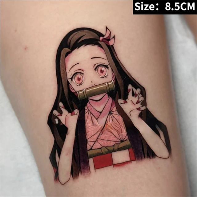 Anime Demon Slayer Kimetsu No Yaiba Kamado Nezuko tatuaje temporal dibujos animados Graffiti pegatina de tatuaje falso impermeable - AliExpress