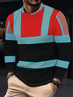 T-shirt à manches longues pour homme, imprimé 3D, nouveau design color block avec logo sécurisé, mode printemps automne, décontracté, pour le travail quotidien, hauts pour homme 4