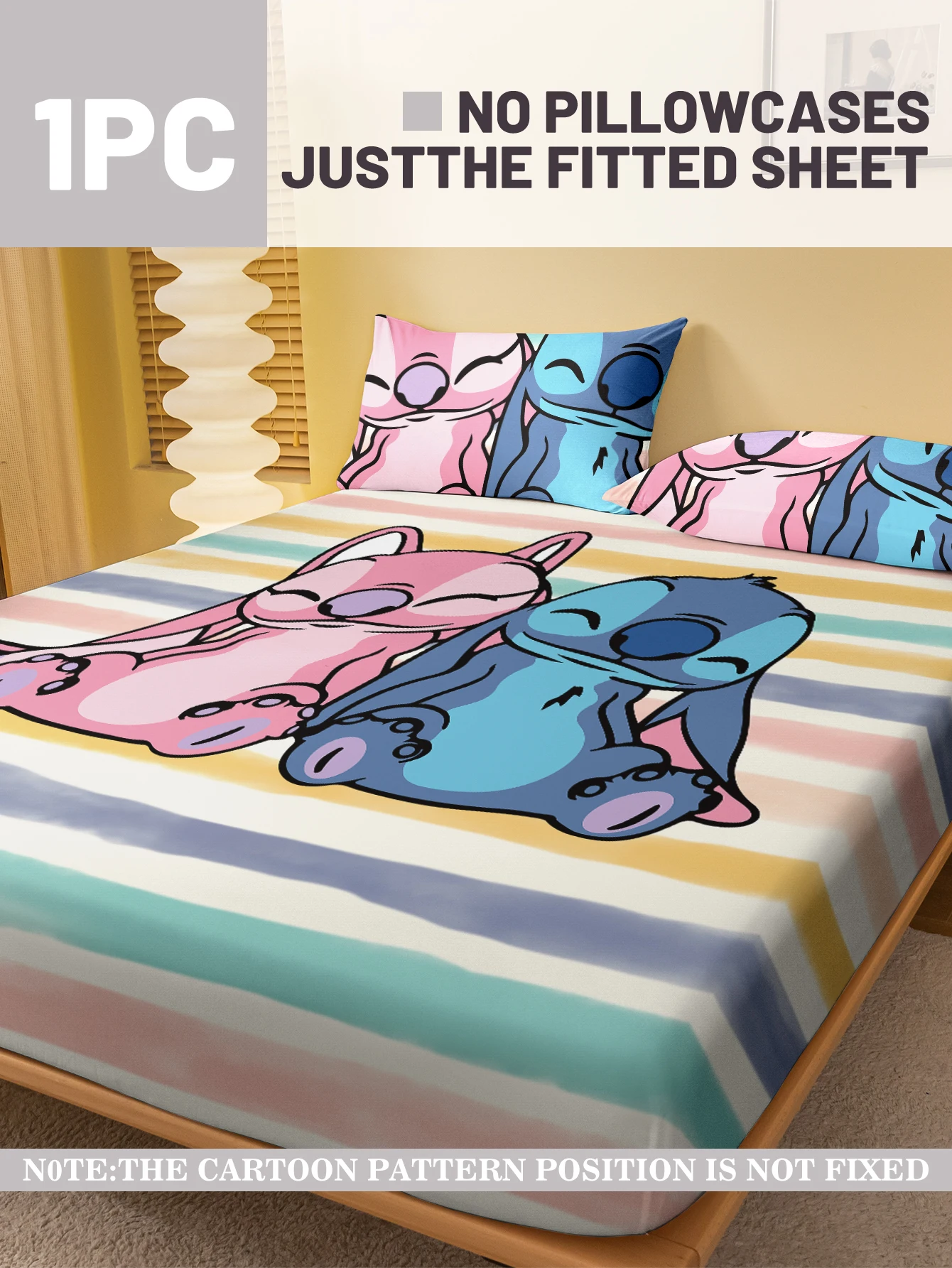 1 cartoon cute Stitch pattern digital printed frosted Fitted Sheet,bedroom printed bed cover,bedding(No pillowcase) 2