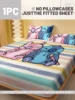 1 cartoon cute Stitch pattern digital printed frosted Fitted Sheet,bedroom printed bed cover,bedding(No pillowcase) 2