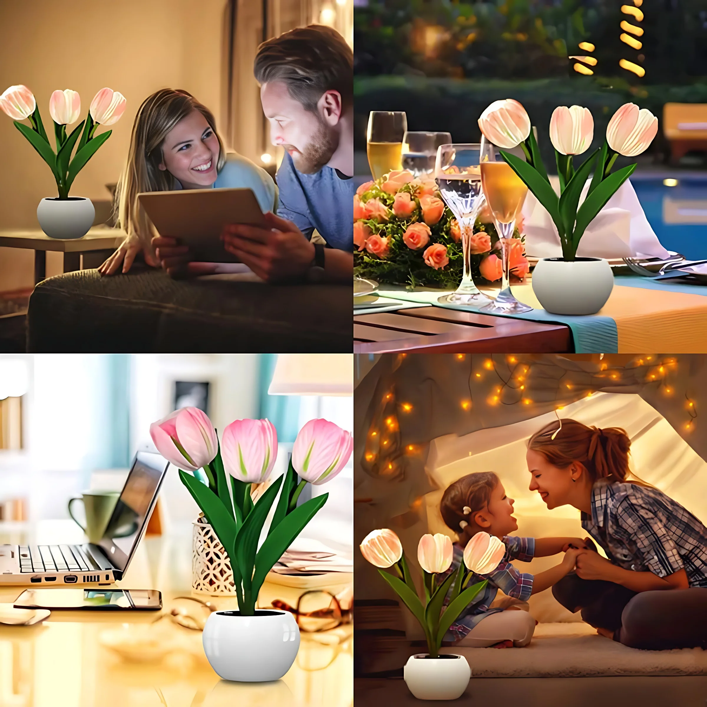 LED Tulip Night Light Simulation Flower Table Lamp Home Decoration Atmosphere Lamp Romantic Potted Gift for Office/Room/Bar/Cafe 4
