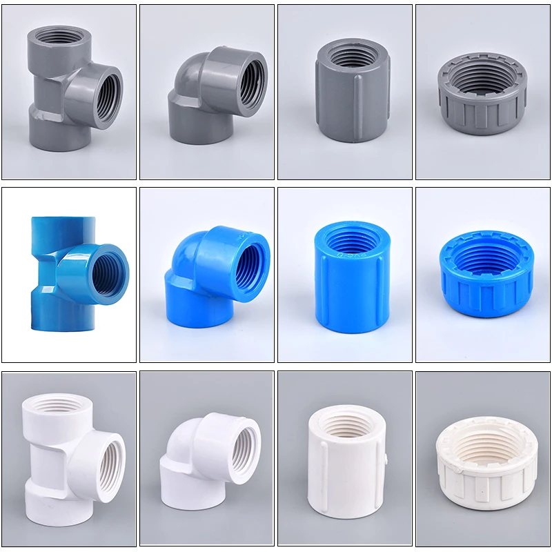 2pcs 1/2 3/4 1 Inch PVC Pipe Female Threaded Straight Elbow Tee End Cap Connector Aquarium Fish Tank  Water Pipe Jiont Fittings drip tape kit