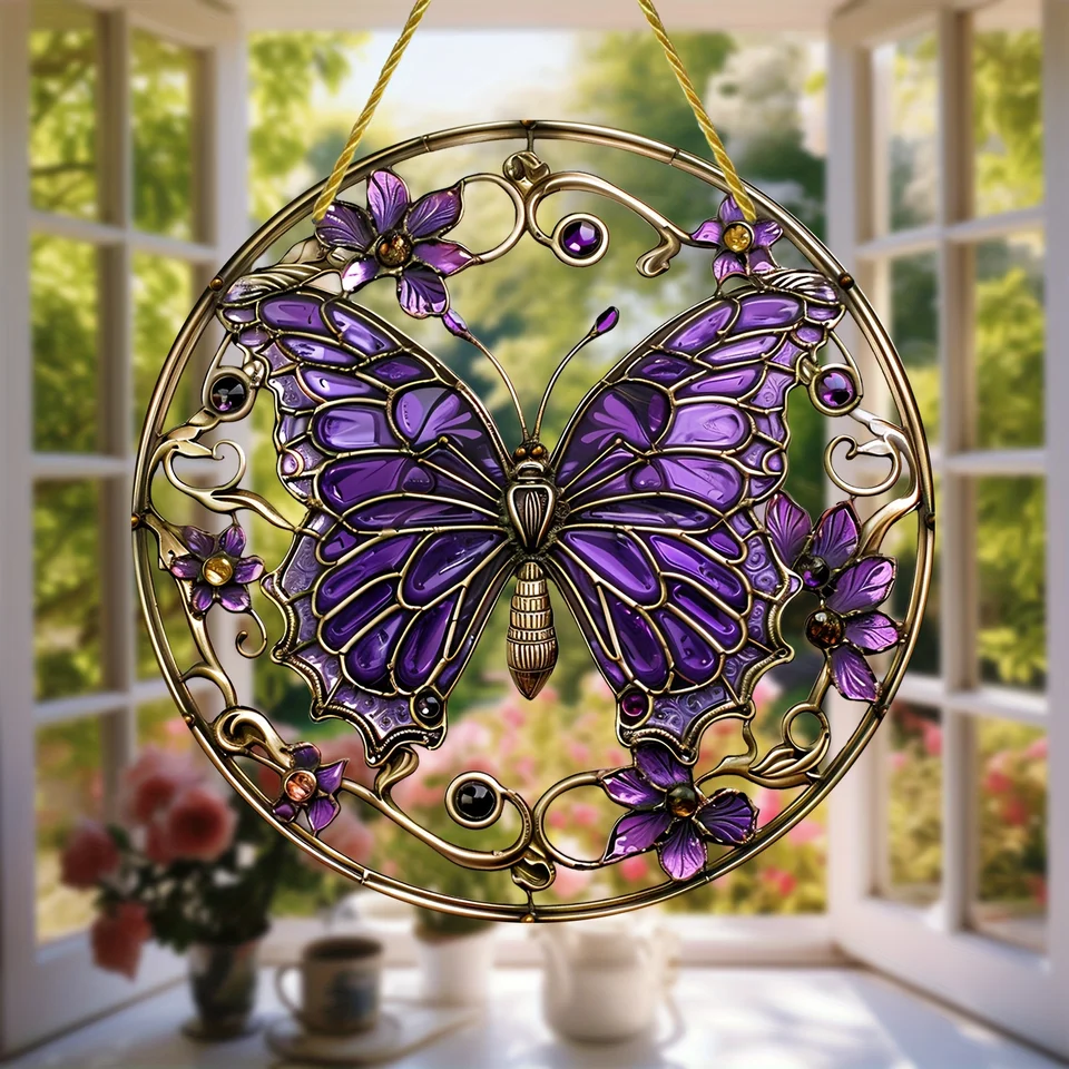 thumbnail image 2 of Butterfly Suncatcher Window Hanging – Colorful Resin Mobile For Garden Or Indoor Decor 2 of 13
