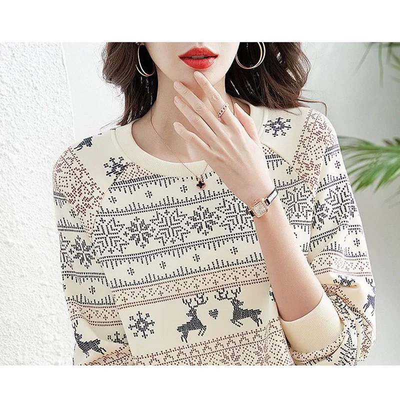 Women's Casual Fashion Printed Round Neck Sweatshirts 2023 Spring Autumn Loose Commute Long Sleeve Pullovers Female Clothing