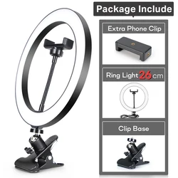 Enhanced Selfie Photography LED Ring Light with Tripod Stand for Professional Photo and Video Streaming (26cmLight- Clip Base)