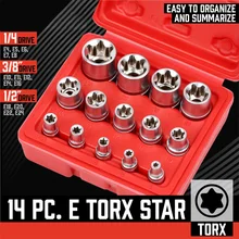 

14 Pieces 3/8 1/2 Ratchet Wrench Adapter Female Torx Drive Sockets Set Repairing Bolt Tool Parts Torque Impact Replacement Bit