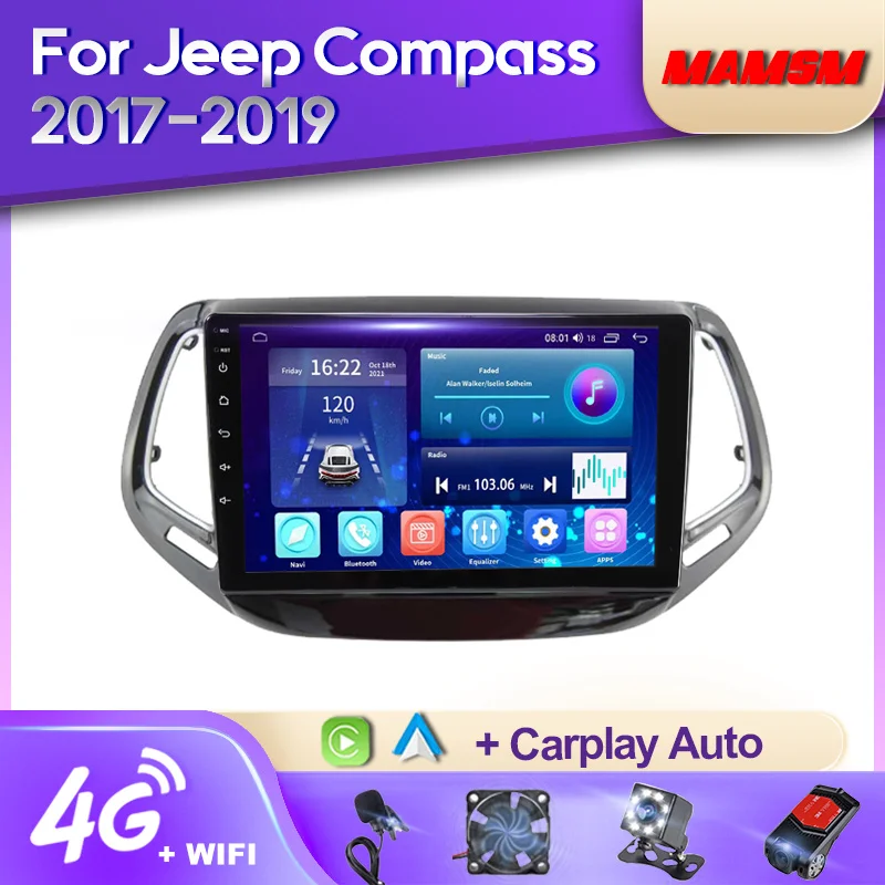 

MAMSM 2K QLED Android 12 Car Radio For Jeep Compass 2017-2020 Multimedia Video Player Navigation Stereo GPS 4G Carplay Autoradio