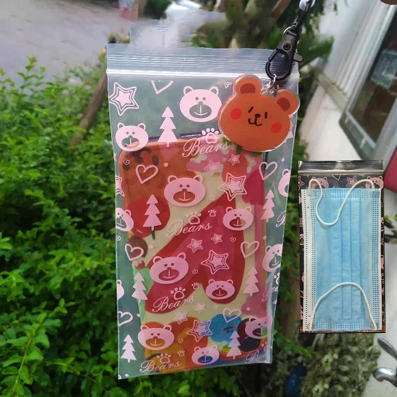 

500pcs 0.2mm Pink Bear Printing Pocket Small Size Self Sealing Zip Lock Sack Jewelry Crystal Mini Pouches Plastic Subpackage Bag