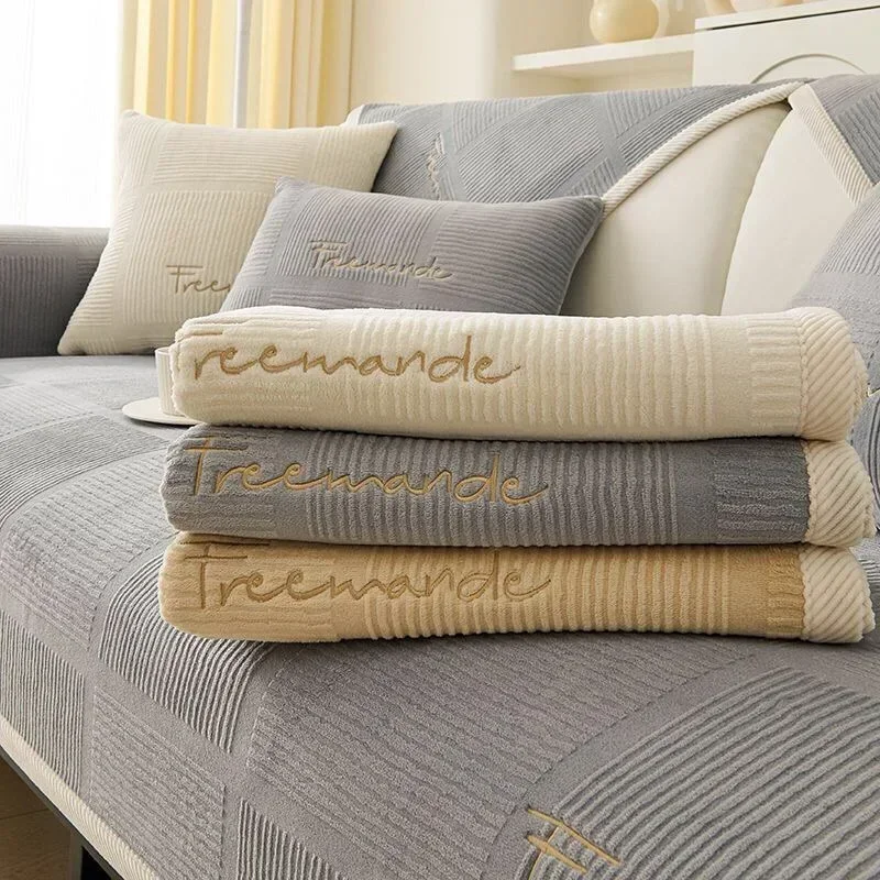 Luxury Soft Sofa Cover for Living Room Non-Slip Solid Thick Sofa Cushion Mat Simple Style Plush Sofa Towel Home Couch Decor 5
