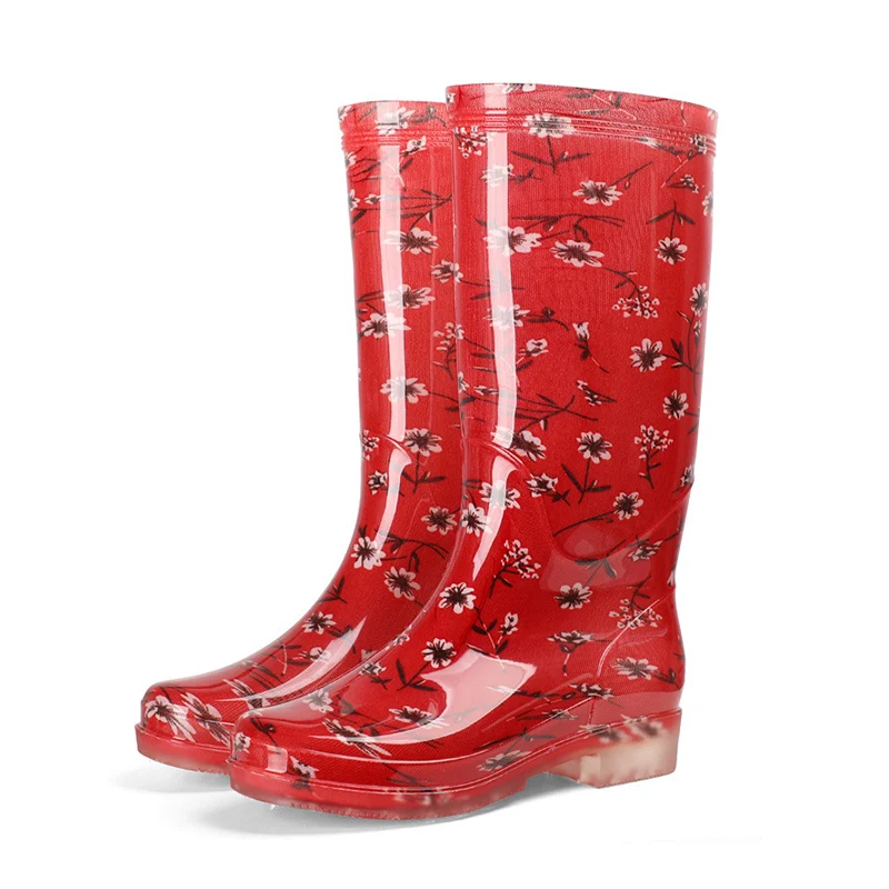 WomensGaloshesFloralPrintRainBootsWomenWaterproofWorkGarden