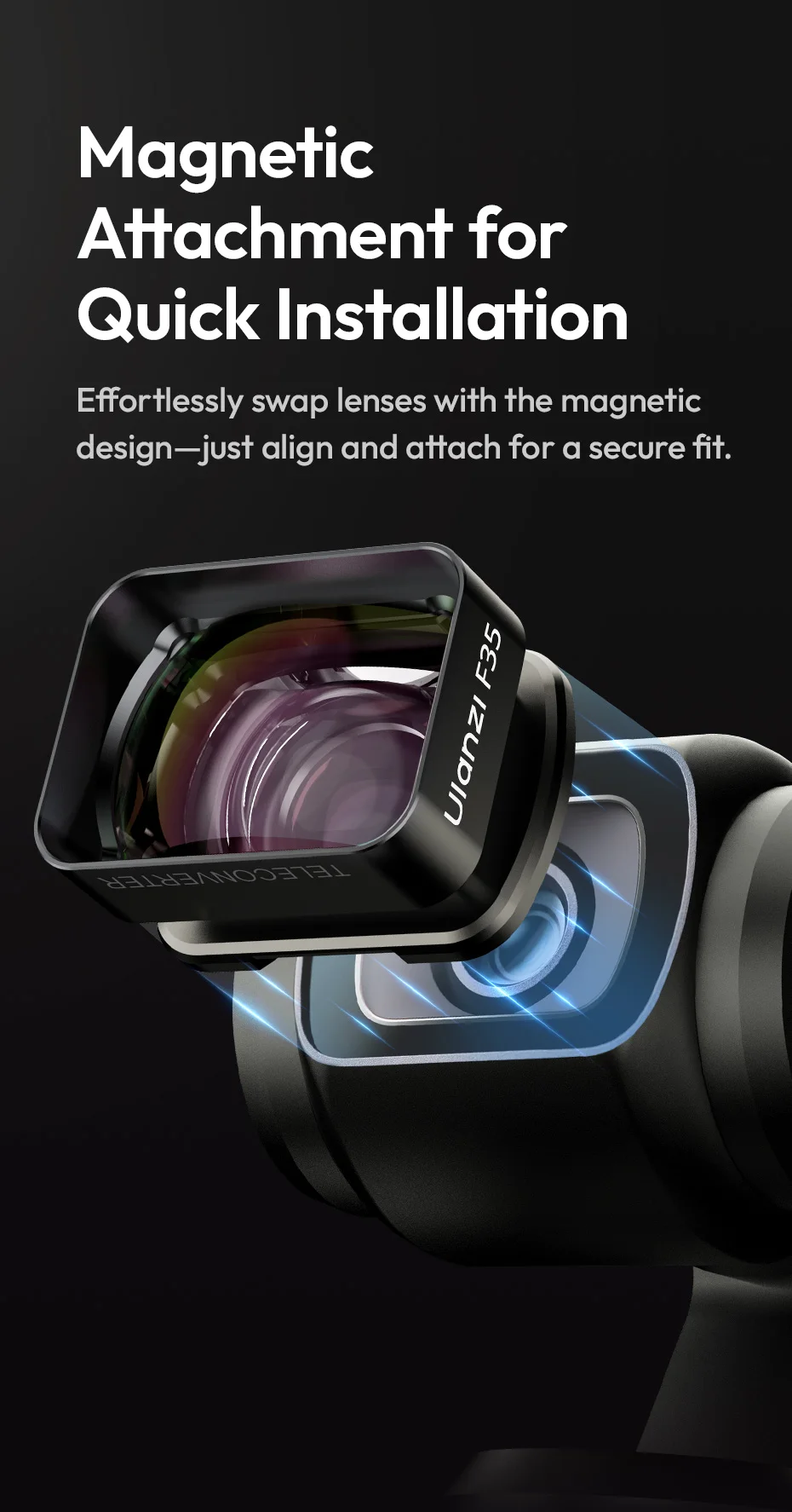 Ulanzi F35 Pocket 3 Magnetic 1.5X Telephoto Lens Wide-Angle Lens for  Osmo Pocke