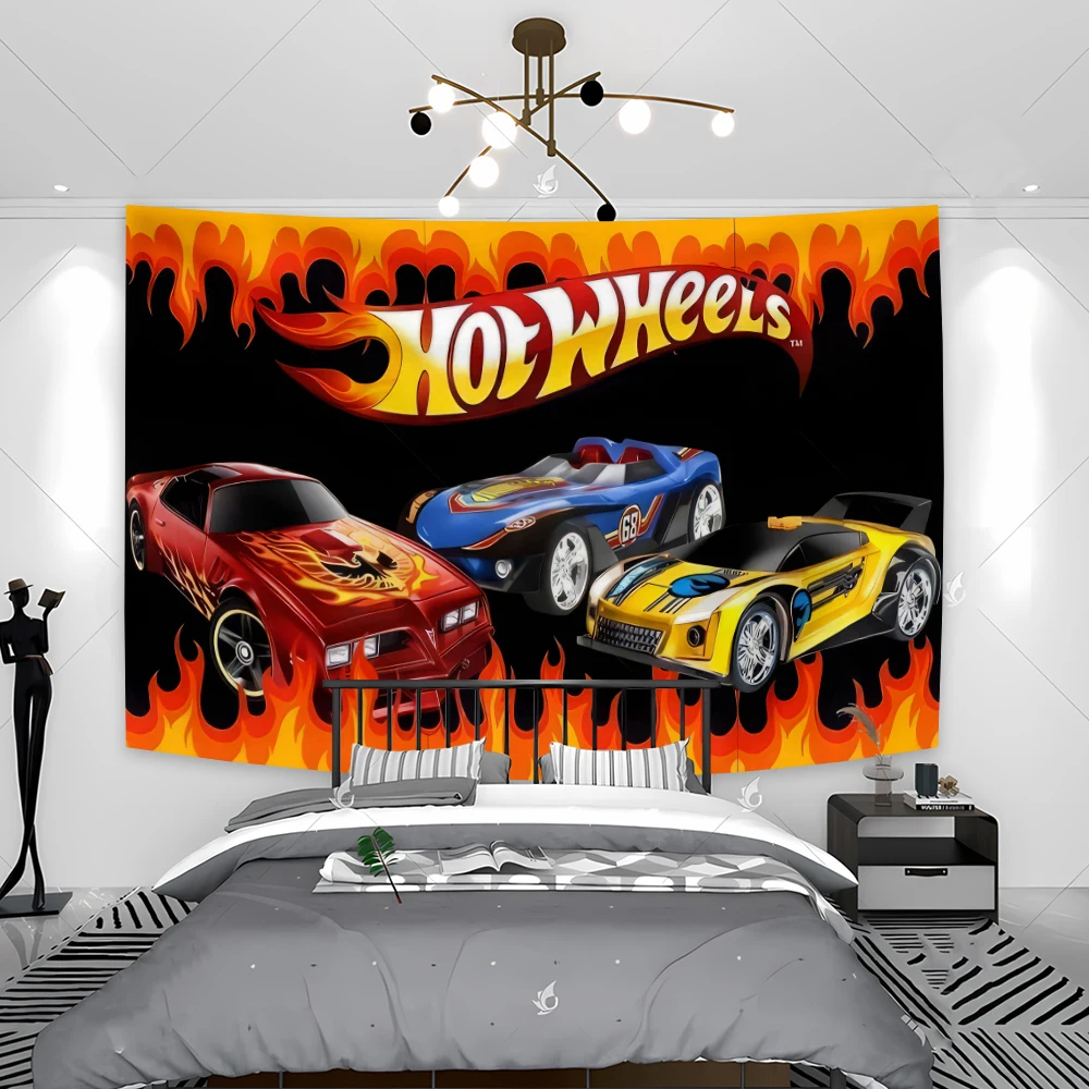 90x150cm Hot wheels Tapestry Polyester Printed Racing Car Banner For Decor