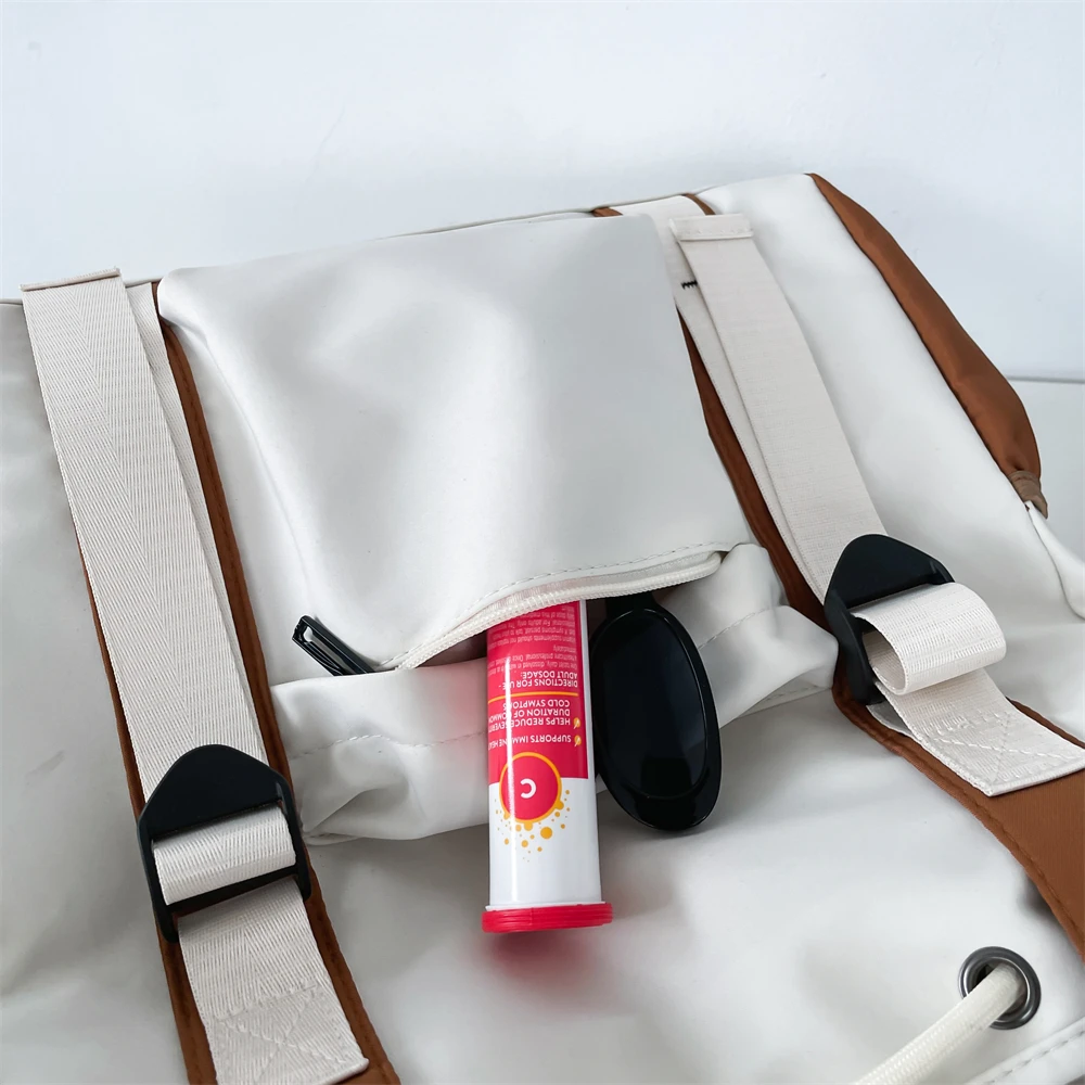 Splash-proof Nylon Fabric Shoulder Crossbody Bags For Women Multi-pocket Drawstring Tote Bag Large Capacity Student Book Handbag