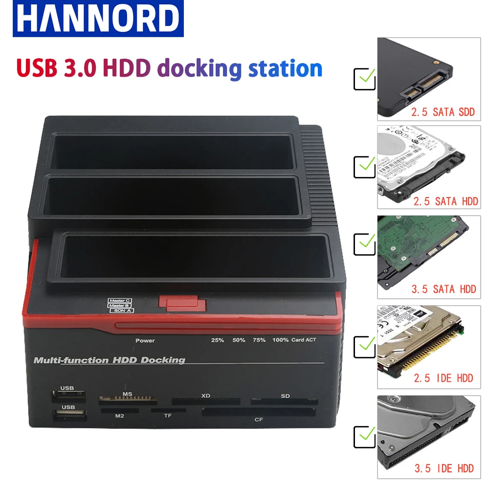 2.5/3.5 "Sata Ide Hdd Hard Disk Docking Station Adattatore Esterno Sata A Usb 3.0 Tipo C Hub Ms/M2/Xd/Cf/Sd/Tf Card Reader