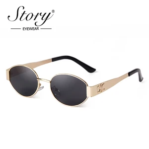 STORY Retro Metal Oval Sunglasses for Women Men 2024 Luxury Brand Designer Trendy Punk Round Sun Glasses Female UV400 S9521A